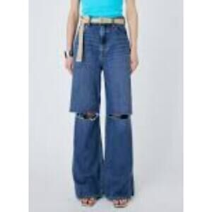 New Moussy Knee Slit Loose Straight Jeans